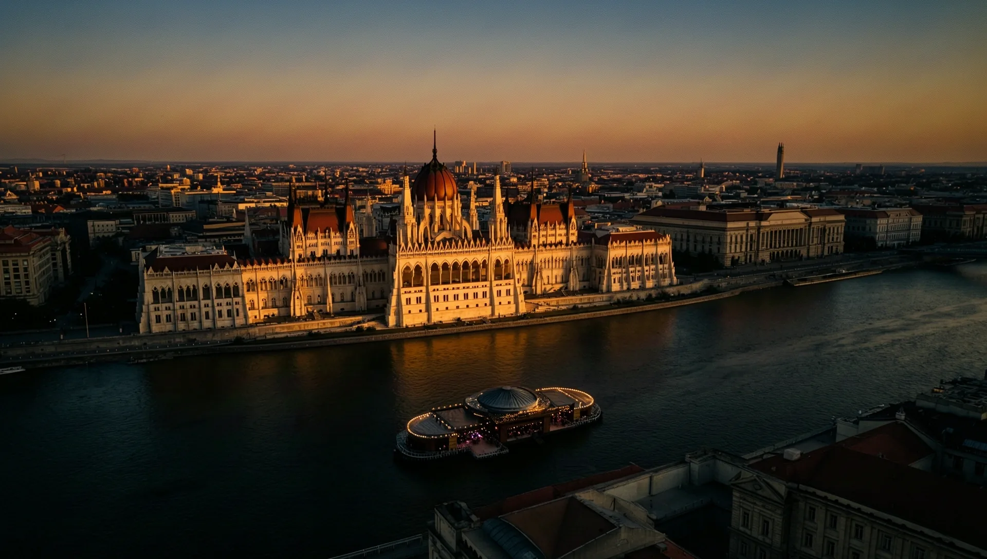 Budapest horizont az alkonyat fényeiben